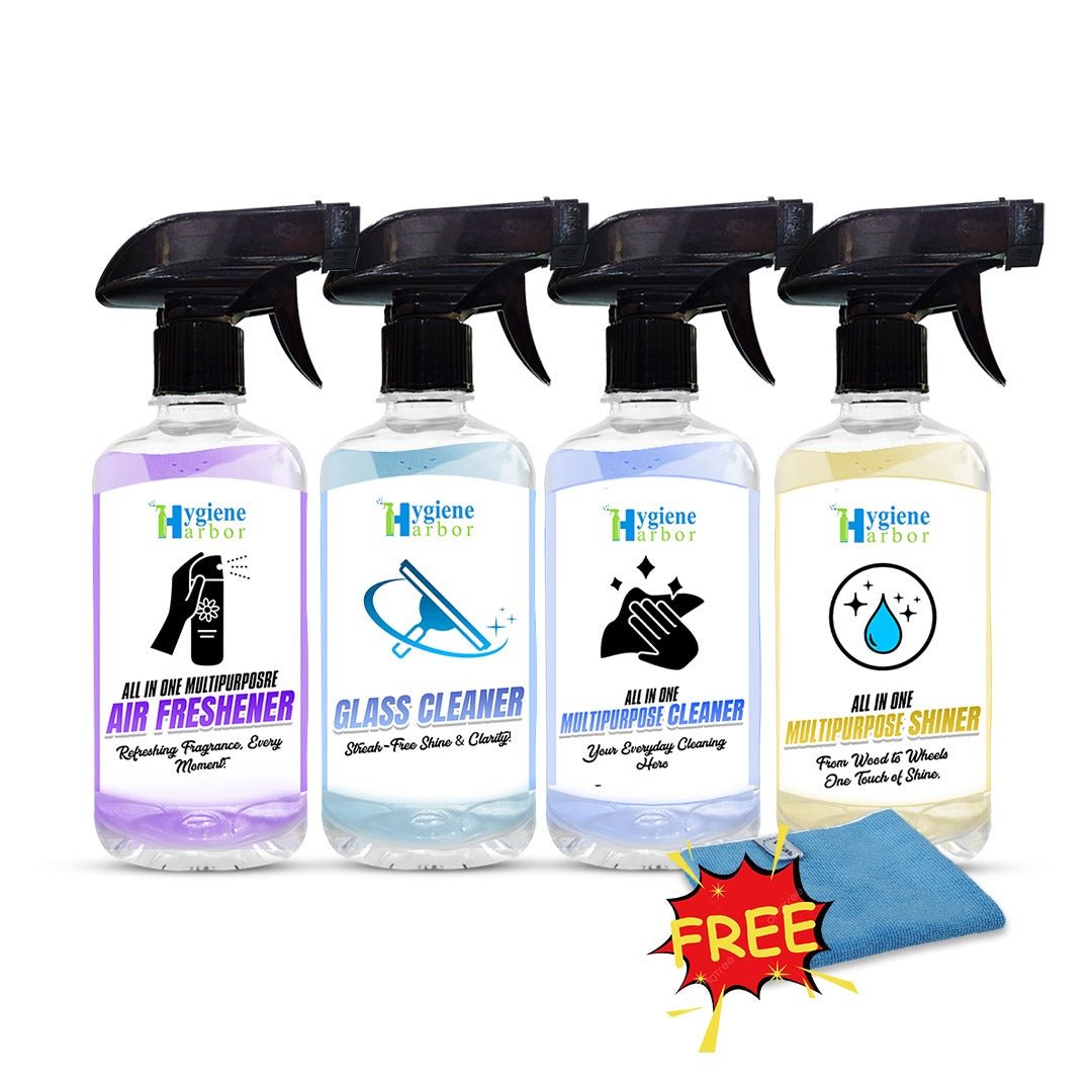 Hygiene Harbor 4 in 1 Cleaning Spray Kit + FREE Microfiber Cloth
